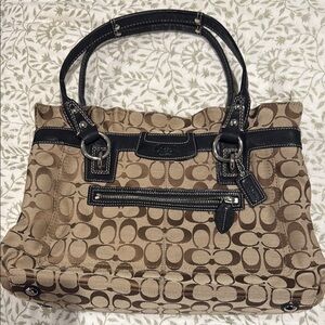Coach Brown and Black Signature Shoulder Bag